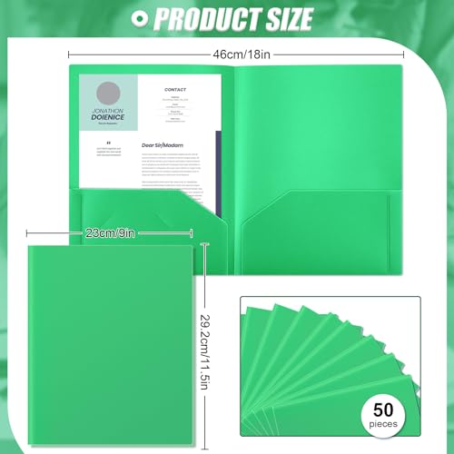 Gueevin 50 Pcs Plastic Folders with Pockets, Back to School Two Pocket Folder Fit Letter Size, Heavy Duty School Business Card Holder for Home Office, 11. 61 x 9. 45 Inches (Green) - color: Green