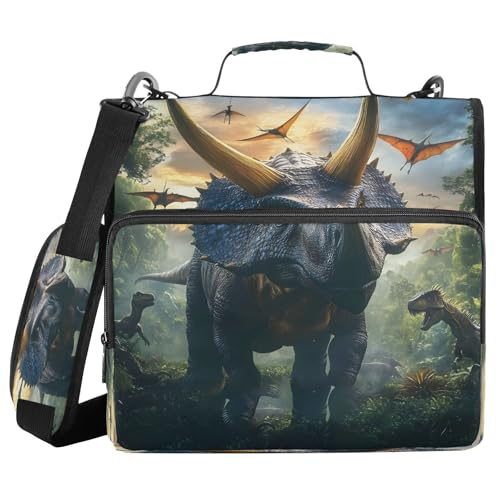 3 Ring Zipper Binder Dinosaur Binders Bag with Shoulder Strap 500 Sheets Paper Organizer Trapper Keeper Documents Storage File Folder for School Office - color: A1184