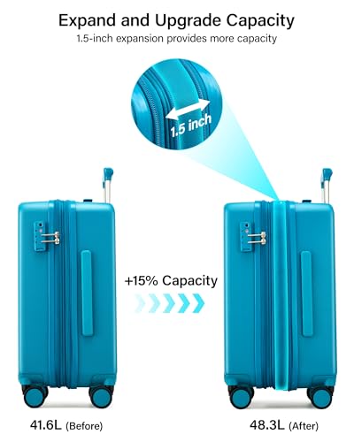 Hanke 20 Inch Expandable Carry On Luggage, 22x14x9 Airline Approved, TSA Lock Hard Shell Lightweight Suitcase for Men Women (Caribbean Blue) - color: Caribbean Blue, size: 20 Inch EXT
