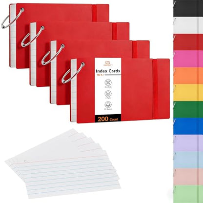 NEEWAY Ruled Index Cards with Ring 3x5 Inches, 200 Count Note Cards Lined, Flash Cards with Rings for Studying, Home and Office (Red) - color: Red