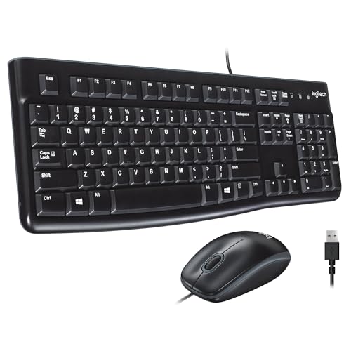 Logitech MK120 Wired Keyboard and Mouse Combo for Windows, Optical Wired Mouse, Full-Size Keyboard, USB Plug-and-Play, Compatible with PC, Laptop - Black