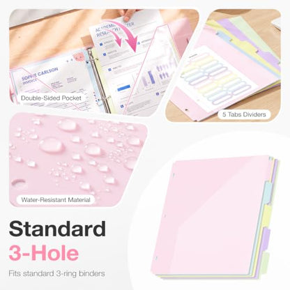 Ospelelf Binder Dividers with Tabs & 2 Pockets for 3 Ring Binder, Macaron | 3 Hole, Waterproof Plastic Dividers 11" x 8.5" , File Notebook Folders For School Office - color: Macaron