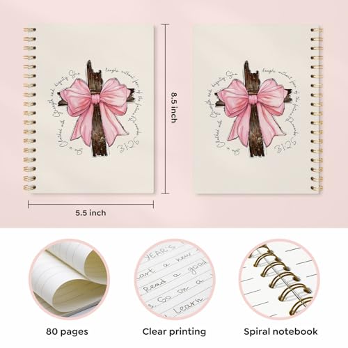 Prepy Christian Bible Verse Notebook, 5.5x8.3 Inch | Bow Cross Spiral Notebook Hardcover,College Ruled Notebook Journal for Writing,Christian Gifts for Women Teen Girls - color: bow cross