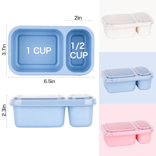 DOSEWART 6Pack 2-Compartment Reusable Snack Containers with Lids, Wheat Straw Reusable Snack Packs for Meal Prep Food Storage On-the-Go Snacking