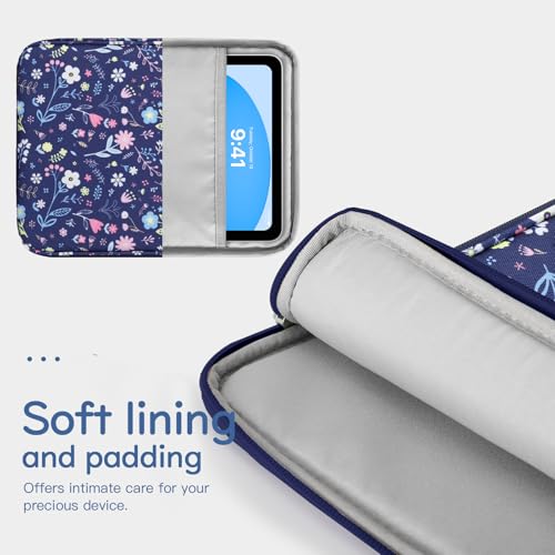 Dadanism 9-11 Inch Tablet Sleeve Bag Carrying Case, Flower+Blue | Fits iPad (A16) 11th Gen 11", iPad 10th Gen 10.9" Air 5/4, iPad Air M4/Pro 11", iPad 9/8/7th 10.2", Galaxy Tab A11+ Plus 11" - color: Flower+Blue, size: 9-11 inch