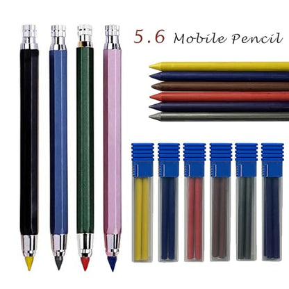 5.6mm Metal Mechanical Pencil Set with Clip Metal Mechanical Clutch Graphite Pencil Lead Pencil and 4pcs Lead For Construction, Draft Drawing, Crafting, Art Sketching (Black Pen and 4 lead) - color: Black Pen and 4 lead
