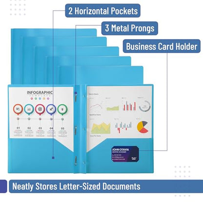 Mr. Pen- Plastic Folders with Pockets and Prongs, 5 Pack, Letter Size | Pocket Folders, Folders with Prongs, File Folders with Fasteners, 2 Pocket Folder, Folder with Pockets - color: Blue, size: 5 Pack