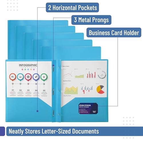 Mr. Pen- Plastic Folders with Pockets and Prongs, 24 Pack, Letter Size | Blue, Flexible Plastic Folders with Prongs - color: Blue, size: 24 Pack