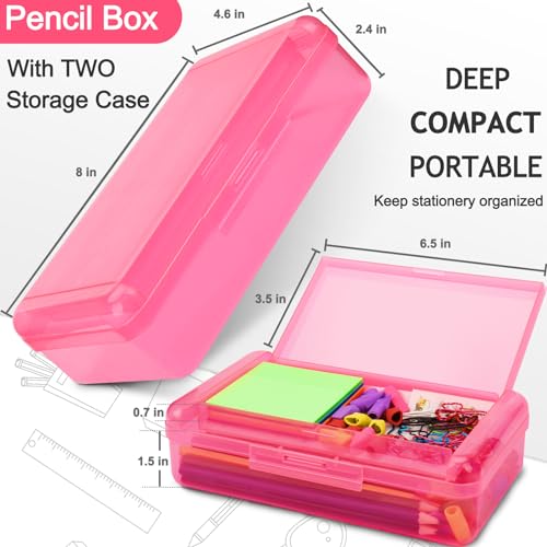 SFLHHDM Large Pencil Box, Double Layer Capacity Pencils Holders, Clear Hard Pen Case with Snap-tight Lid, Plastic Pencil Case for Office School, Pen Boxes Storage School Box (Hot Pink-1pcs) - color: Hot Pink-1pcs