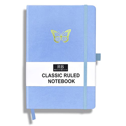 RICCO BELLO Lined Journal Notebook, Butterfly, 5.7 x 8.4-Inches | Faux Leather Hardcover, Pen Holder, College Ruled, 96 Sheets / 192 Pages, For Work & Notes - color: Butterfly