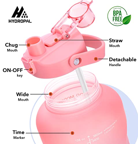 HydroPal 1 Gallon Water Bottles with Straw, 128 oz Water Bottle BPA Free Innovative 2-IN-1 Lid Gym Bottle with Times to Drink Motivational, Large for Sports Fitness Camping Water Jug （13.8X5.5 inch） - color: Dreamland