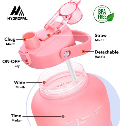 HydroPal 1 Gallon Water Bottles with Straw, 128 oz Water Bottle BPA Free Innovative 2-IN-1 Lid Gym Bottle with Times to Drink Motivational, Large for Sports Fitness Camping Water Jug （13.8X5.5 inch） - color: Dreamland