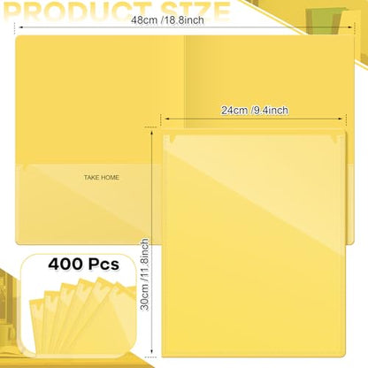 Henoyso 400 Pcs Take Home Folders 2 Inside Pockets, Parent Teacher Communication Folder for Students Homework with Clear Front Pocket Heavy Duty, School Classroom Supplies, 11.8 x 9.45 Inch (Yellow) - color: Yellow