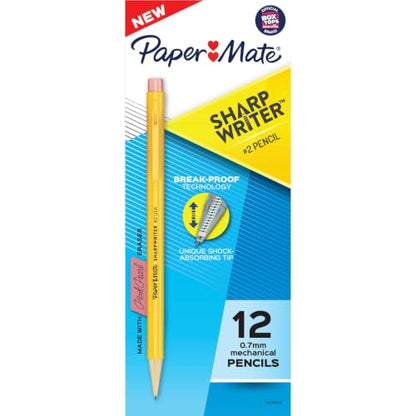 Paper Mate SharpWriter Mechanical Pencils, 0.7mm, HB #2, Yellow, 12 Count - size: 12 Count (Pack of 1), style: 12 Count Yellow