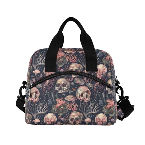 ALAZA Skulls and Jellyfish Insulated Lunch Bag Women Men Portable Reusable Cooler Lunch Tote Bag for Work Office Picnic College - color: Multi 06