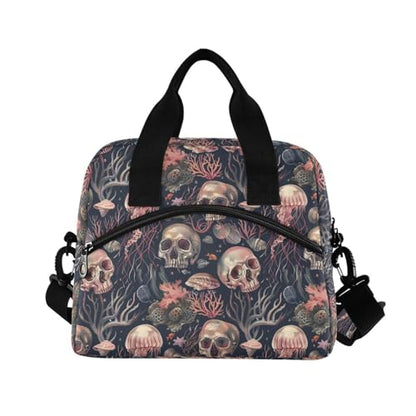 ALAZA Skulls and Jellyfish Insulated Lunch Bag Women Men Portable Reusable Cooler Lunch Tote Bag for Work Office Picnic College - color: Multi 06