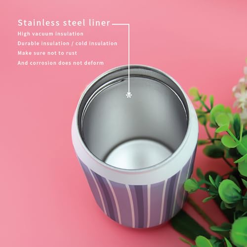 T&H XHome Lavender Stripes 14oz Stainless Steel Tumbler with Lid & Straw-Double Wall Vacuum Insulated Travel Mug Pale Mauve Water Bottle Coffee Beverage Drinks Cup - size: 14 Ounces