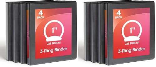 Cardinal Economy 3 Ring Binder, 1 Inch, Presentation View, Black, Holds 225 Sheets, Nonstick, PVC Free, Binders (79512), 4 Count(Pack of 2) - size: 1-Inch (Pack of 2)