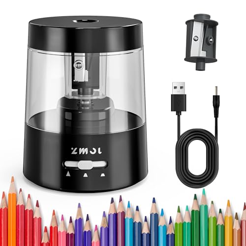 ZMOL Electric Pencil Sharpener - 3 Modes, Battery Powered & USB, Tungsten Steel, Fast Sharpening for Colored Pencil No.2, Classroom Office Home, 6-8mm, Black - color: Black