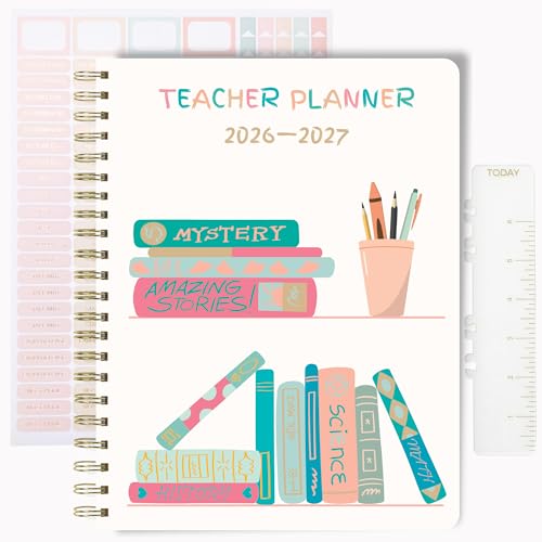 Teacher Planner 2026-2027, Horizontal Lesson Plan Book for Teachers | Colorful Books Cover, 8.5" x 11" | Weekly & Monthly Academic Year Lesson Planner, July 2026-June 2027 | Stickers & Bookmark - color: Colorful Books