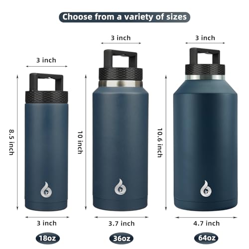 BJPKPK Insulated Water Bottles, Dishwasher Safe 18 oz Water Bottle with Handle, Leakproof BPA Free Thermal Flasks, Stainless Steel Jug for Sports, Navy Blue - color: Navy Blue, style: 18oz
