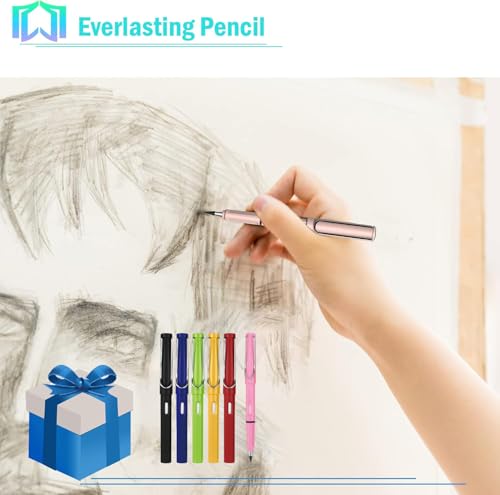 6 Sets Everlasting Pencil, Infinity Pen, NO-Sharpening Pencils for Writing Drawing Students Sustainable for Home Office School Supplies (6 Pens + 6 Erasers + 6 Replaceable Nibs) - color: Colorful