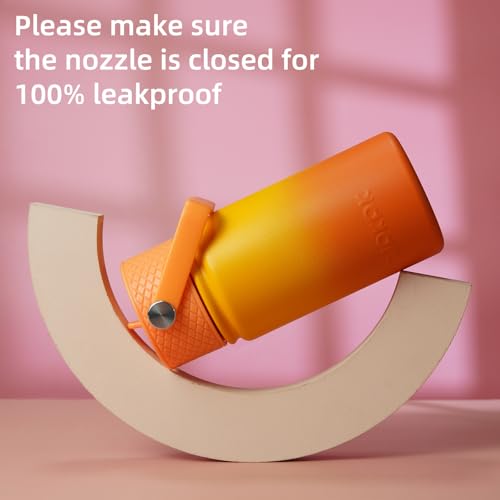 BJPKPK Insulated Water Bottle, 15oz Stainless Steel with Straw Lid | Leak Proof, BPA-Free, Vacuum Insulated, Keep Drink Cold & Hot, Metal Water Bottle for Travel, Gym, Office, Cupholder Friendly - color: Sunset Orange, style: N-15oz-Color Lid