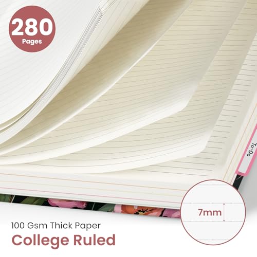 Large Spiral Lined Notebook for Work with Dividers & Tabs, 8.5"x11" Hardcover 5 Subject Notebook, College Ruled, 280 Pages, Blush Garden - color: C - Blush Garden