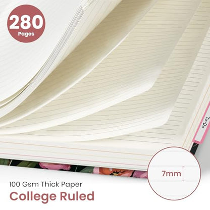 Large Spiral Lined Notebook for Work with Dividers & Tabs, 8.5"x11" Hardcover 5 Subject Notebook, College Ruled, 280 Pages, Blush Garden - color: C - Blush Garden