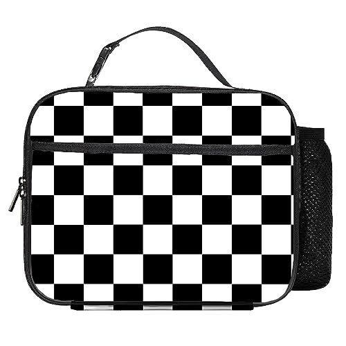 Checkered Lunch Bag Reusable Insulated Lunch Box Keep Food Cooler Thermal Lunch Tote for Women Men - color: Checkerboard grid