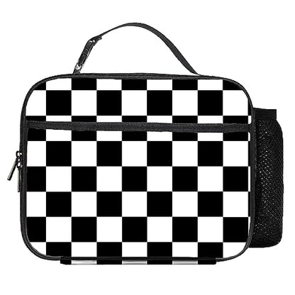 Checkered Lunch Bag Reusable Insulated Lunch Box Keep Food Cooler Thermal Lunch Tote for Women Men - color: Checkerboard grid