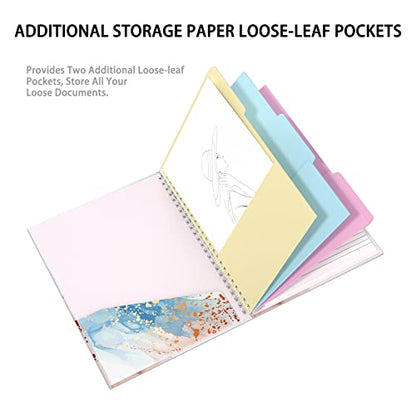Rimilak Spiral Clipboard Folio with Refillable Lined Notepad, 14.5 x 9.8 In, Hardcover Cover with 5 Interior Pockets, Elastic Band and Pen Loop Series. Cute Stylish Clipfolio, Abstract Marble - color: Abstract Marble