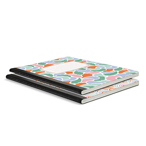 Studio Oh! Composition Notebook Duo 2 Pack, 7.5" x 9.75", Back to School Supplies & Cute College Essentials, Aesthetic Notebook for School, 160 Page Lined Paper, 70 GSM Paper Wt., Rainbow Abstract - color: Rainbow Abstract