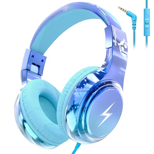 Owliwise Kids Headphones for School and Travel, Safe 85/94dB Volume Limiter, HD Microphone, Stereo Sound, Over-Ear Foldable Wired Headphones, 3.5mm Jack for iPad Cord Tablet Computer, Boys Girls - color: Blue