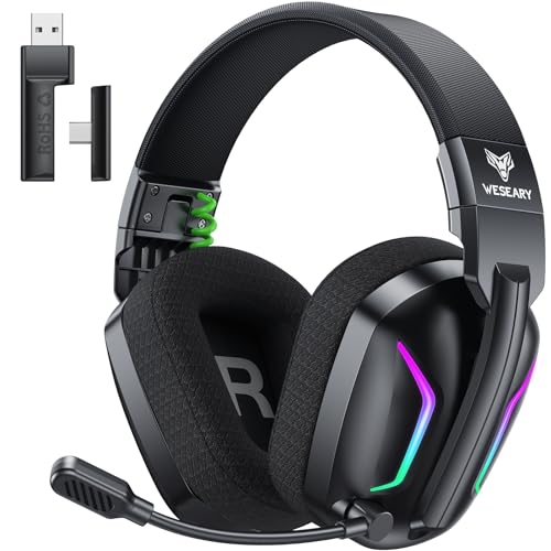 WESEARY Wireless Gaming Headset for PS5, PS4, PC, Switch & Mac, 20ms Ultra-Low Latency, 2.4GHz USB & Bluetooth 5.4 Gaming Headphones with Mic, 50H Battery Life, 3D Spatial Audio, Dynamic Lighting - color: Aurora Black