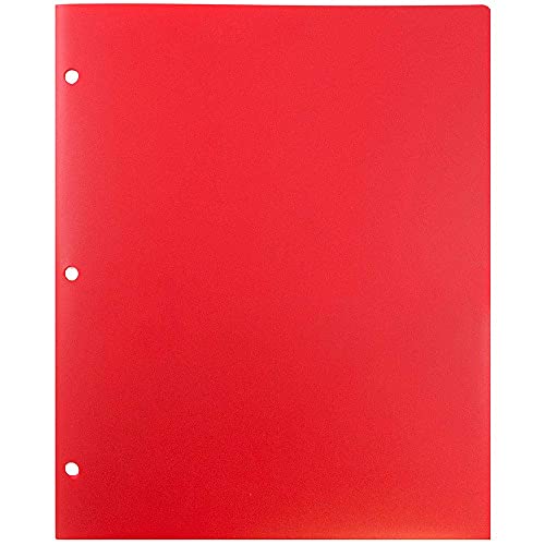 JAM PAPER Heavy Duty Plastic 3 Hole Punch Pocket Folders - Extra Tough School Folders - Red - 6/Pack - color: Red, size: 6 Per Pack