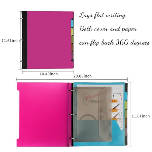 Pivotable Refillable Notebook, 3 Ring Binder Notebooks 1 Inch, Notebook with Dividers and Pockets, Folder Notebook, Flexible Binder, Soft Binders 3 Ring, Foldable Binder- Pink - color: 1 Pcs Pink