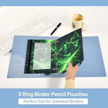 Wolf Pouch for 3 Ring Binder Clear Window Pencil Case for 3 Ring Reinforced Grommets with Zipper, 2 Pack - color: Wolf