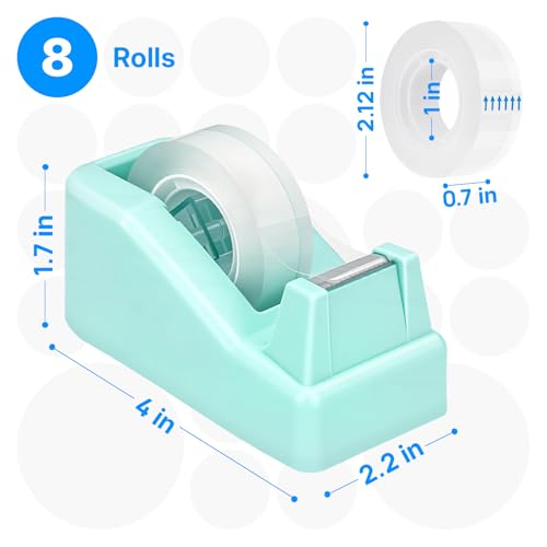 OWLKELA Lightweight Desktop Tape Dispenser, Non-Skid Base Tape with Dispenser, Ideal for Office, Home and School, 1 Pack Tape Holder with 8Pcs Transparent Tape, 0.71 Inch x 1000 Inches, Green - color: Green, size: 1 Pcs