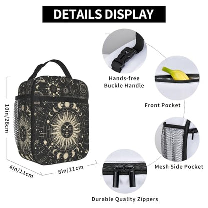 Sun and Moon Mystic Goth Witchy Black Lunch Box Reusable Insulated Totes Lunch Bag Thermal Cooler For Boy Girls School Men Women Beach Travel - color: Sun and Moon Mystic Goth Witchy
