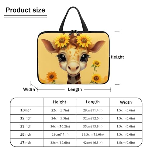 Giraffe 10 Inch Laptop Sleeve, Laptop Cover Computer Bag Tablet Carrying Case with Handle, Fashion Zipper Tote Bags Notebook Sleeves Handbag Messenger Briefcase Gifts for Women - color: Giraffe, size: 10inch