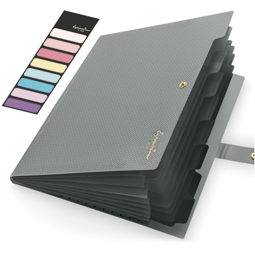 Sooez Accordion File Organizer, Letter Size Expanding File Folder with Labels, 8 Pocket Folders for Document, Portable Paper Bill Receipt Organizer for Home School Office Supplies, A4 Size, Grey - color: Grey