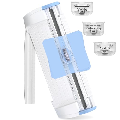 3-in-1 Paper Trimmer with Straight, Scoring & Perforating Blades, 9" A5 Cutter for Crafting, Scrapbooking, Cardstock, Labels & Home Office Use – Compact & Portable (Blue) - color: Blue