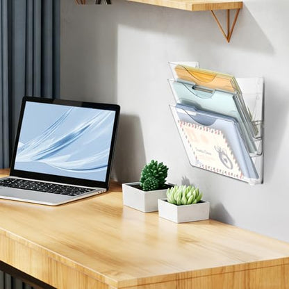 SUPEASY Clear Acrylic Wall File Organizer, One-Piece Wall Mount File Holder for Mail Magazines Letter Size Folders, Single Pocket for Office, Home or Classroom, 3 Pack Screws Not Included - size: 3 Pack