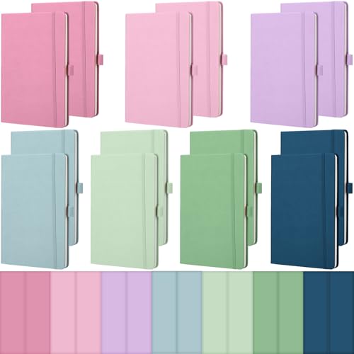 Laumoi 14 Pack Hardcover Journal Notebooks Bulk A5/A4/B5 Journaling Notebook Wide Ruled PU Leather Ruled Lined Journals with Pen Holder for School Business Work Writing (Pastel Color,A5) - color: Pastel Color, size: A5