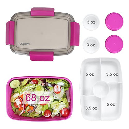 Caperci Large Salad Container Bowl for Lunch - Better Adult Bento Lunch Box 68 oz, 5-Compartment Tray, 2pcs 3-oz Sauce Cups, Stackable, BPA-Free (Purple) - color: Purple