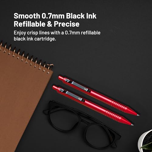 Everyman Crimson Grafton Full Click Refillable 0.7mm Gel Ink Pen | Sleek Anodized Aluminum EDC Pen with Deep Grooved Grip | Smooth Writing Pocket Pen for Office, Travel, Gifting & Daily Use - color: Crimson, style: Full Click