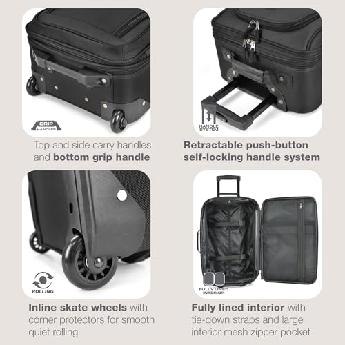 U.S. Traveler Rio Lightweight Softside Rolling Carry-on Suitcase, 2-Wheel Single, Black - color: Black, size: 21"