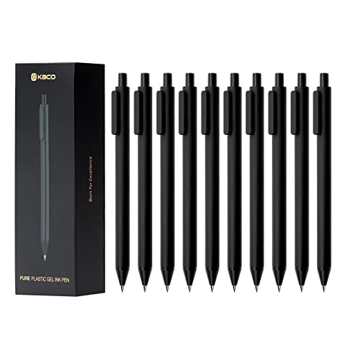 Kaco Gel Pens, 0.5 mm Fine Point, Black Ink 10 Count, Quick Dry Smooth Writing, Aesthetic Office Supplies Refillable Retractable - color: 0.5mm 10 PCS Black