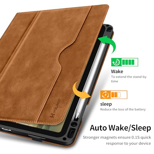 H HOLIMET Case for iPad Air 11 Inch 2026 M4/M3/M2 (2025/2024)/iPad Air 4th/5th Generation 10.9 Inch 2022/2020 with Pencil Holder Soft Back Shockproof Protective Vegan Leather - color: Ash Brown